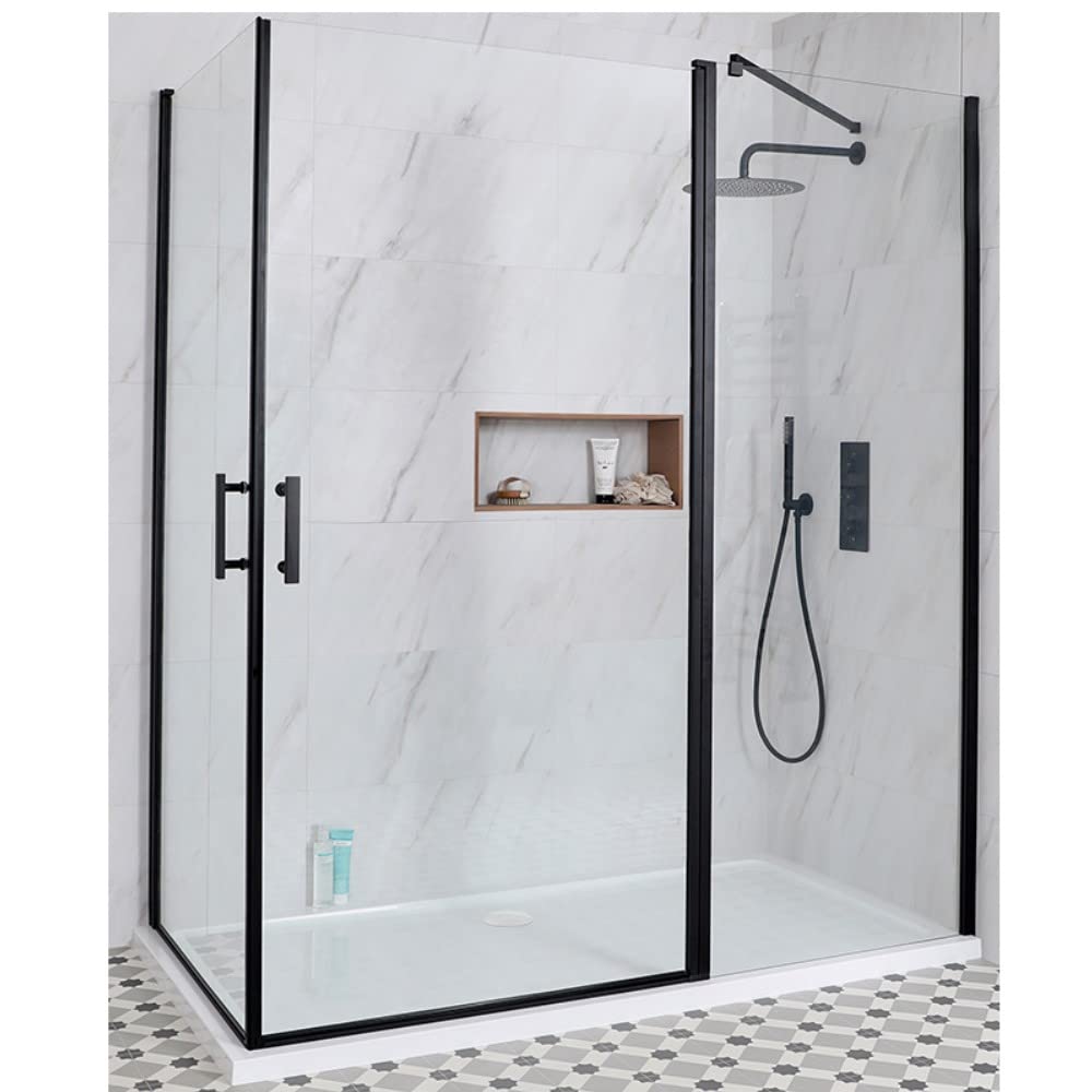 Milano Black/White Nero Corner Walk In Double Hinged Door Shower Enclosure And Tray - 1600Mm X 700Mm