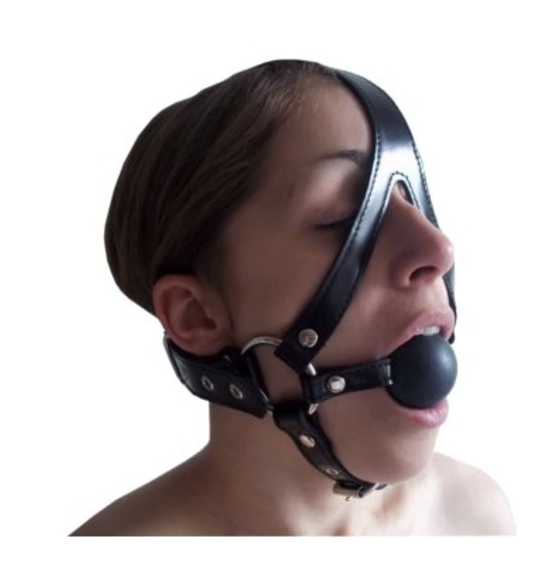 BDSM Bondage Leder Harness Ball Mundknebel, Schwarz, 40mm mit Doppelriemen