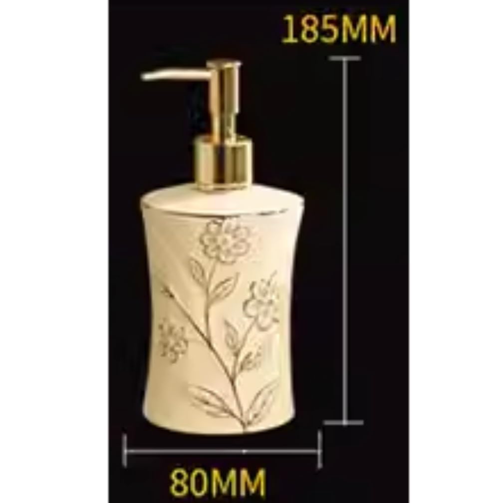 Distributeur Savon Conditionner Distributeur De Savon en Céramique Désinfectant pour Les Mains Bouteille Recharge Décorative avec Pompe Dorée Shampoing Douche