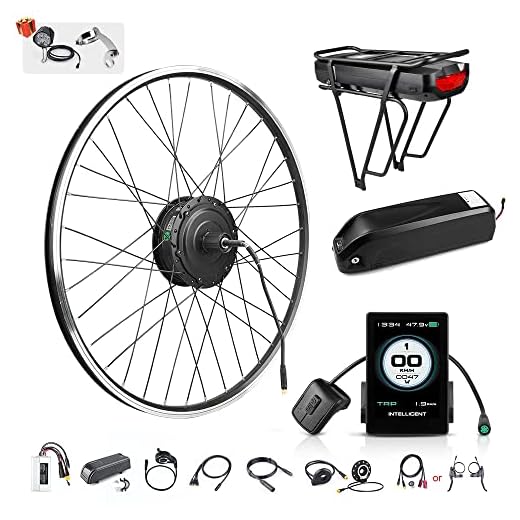 BAFANG 48V 500W Front Hub Motor Electric Bike Conversion Kit for 700C Wheel Drive Engine with LCD Display (48V 17.5Ah Rear Battery and Charger)