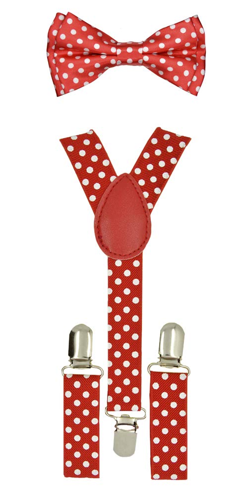 CUTE Baby Toddler Kids Children Boys Red Polka Dot Elastic Suspender & Bow Tie Set