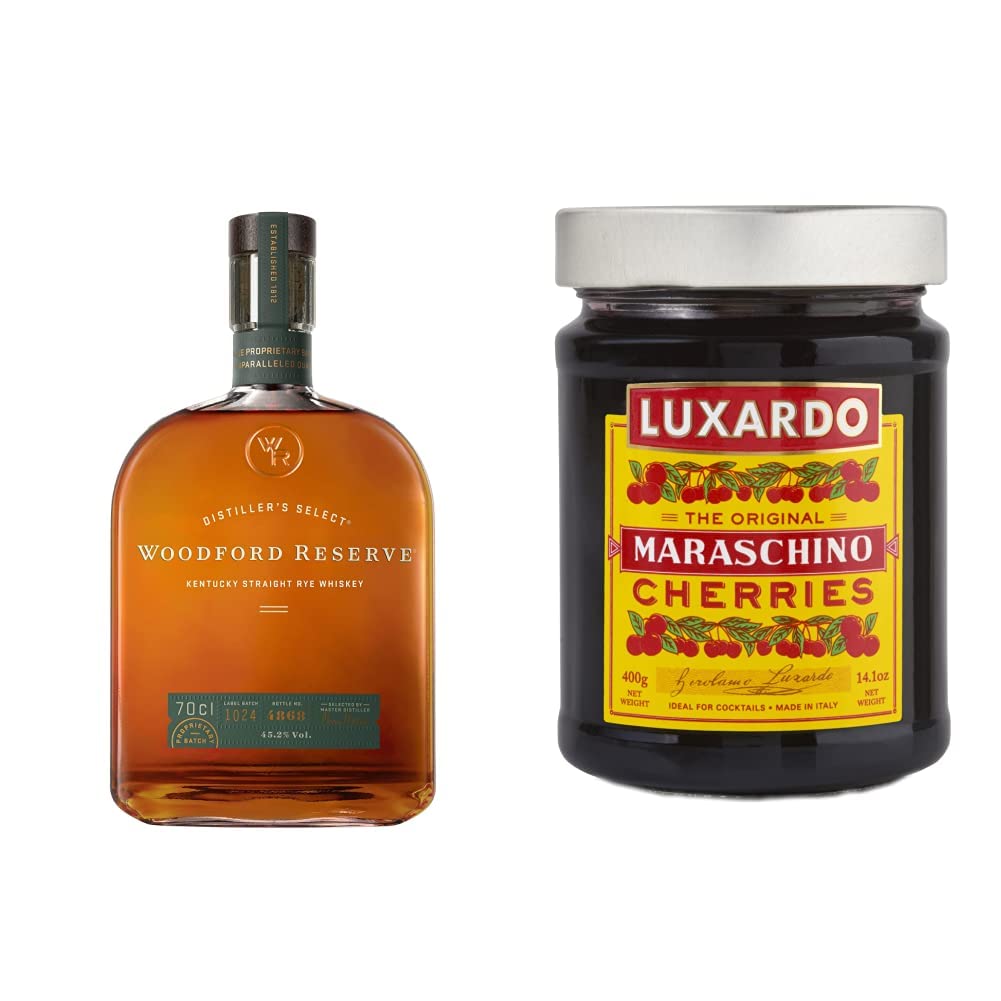 Woodford Reserve Rye Whiskey, 70cl & Luxardo Marashino Cherries, 400 g (14.1 oz)