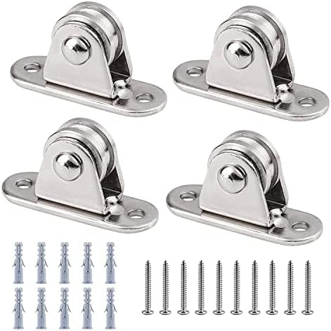FSHIHINE Metal Pulleys Block 4 Pack Pulley Roller Smooth Wheel with Ball Bearings Deck Pulley Block Drectional Wall Pulley for Sun Shade Sails Wave Sunscreen Canopy Cover DIY Kits for Handling Moving