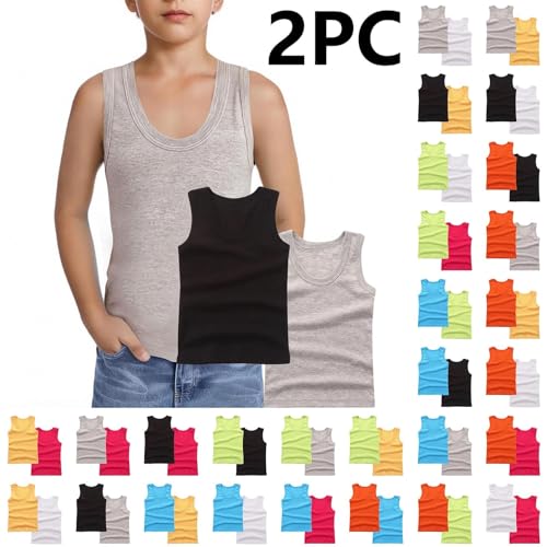 2-Pack Kids Basic Solid Sleeveless Tank Top Comfy Cotton Tee Shirts for Toddler Boys and Girls 2-14 Years2
