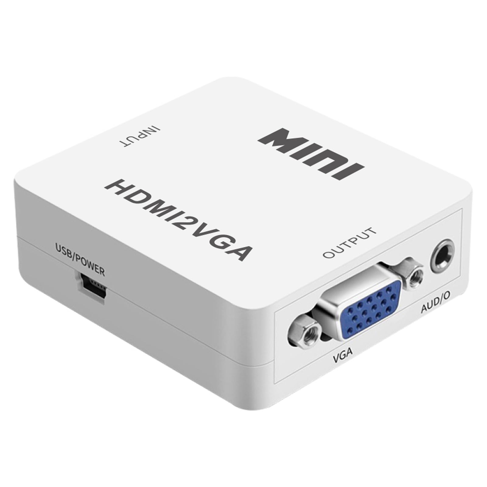 Adaptador HDMI a VGA 1080P con Audio, Convertidor HDMI a VGA con alimentación USB, Plug & Play, Compatible con PC, Portátil, DVD, HDTV, Monitor y Proyector