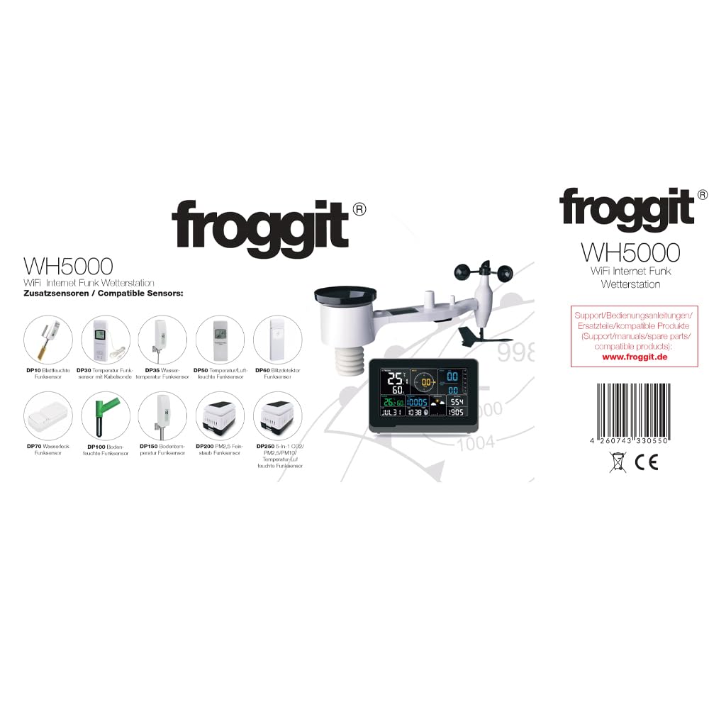 froggit WH5000 TWIN - Estación meteorológica inalámbrica 7 en 1 (2 pantallas)