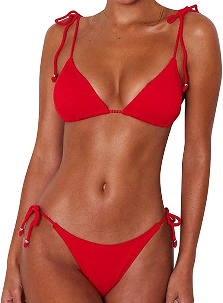 Joligiao costume da bagno sexy per donna due pezzi 100% poliestere rosso