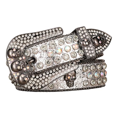 Rhinestone Skull Waist Belt for Men Women, Goth Punk Skulls Studded Belts, Fashion Crystal PU Leather Waistband