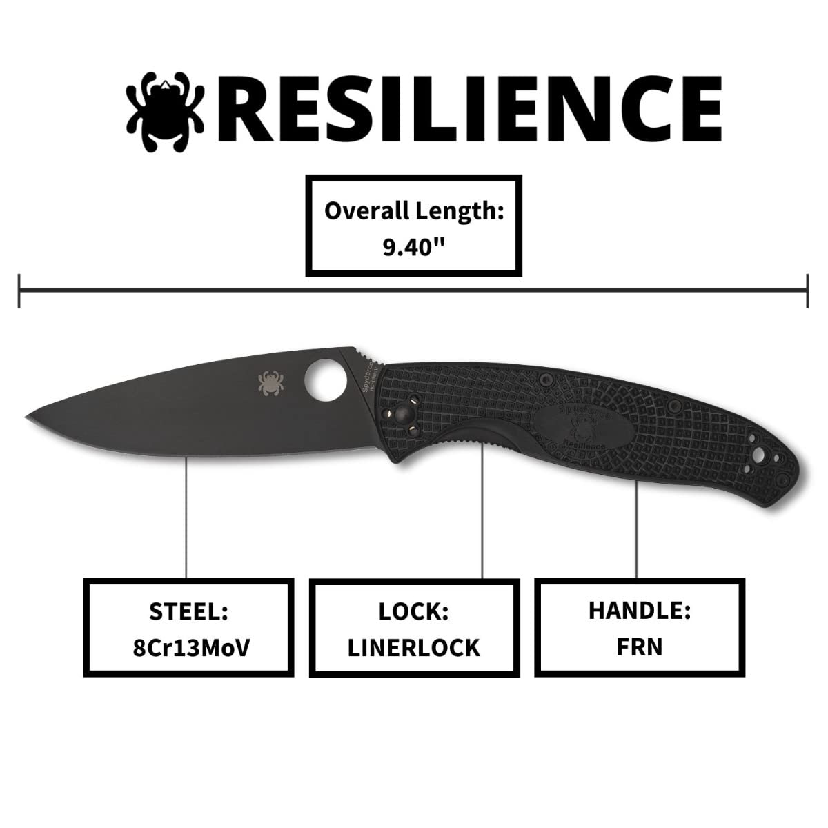 Resilience Lightweight hoja negra - Mango: FRN* Acero: 8Cr13MoV - Filo: Liso