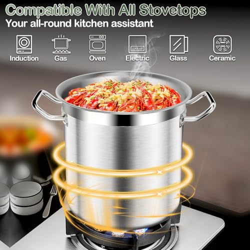 Image of Stainless Steel Stock Pot-24QT Heavy Duty Induction Cooking Pot with Lid, Commercial Grade Stock Pot & Stockpots for Boiling Cooking Soup Stew Canning Cooking Pots, Deep Cookware, Big Stockpot