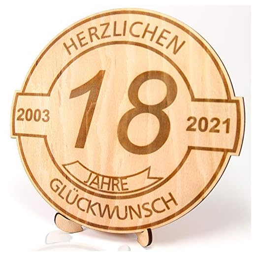 Kasa – present till 18-årsdagen – graverad träskiva 20 cm hjärtlig grattis "2003-2021"