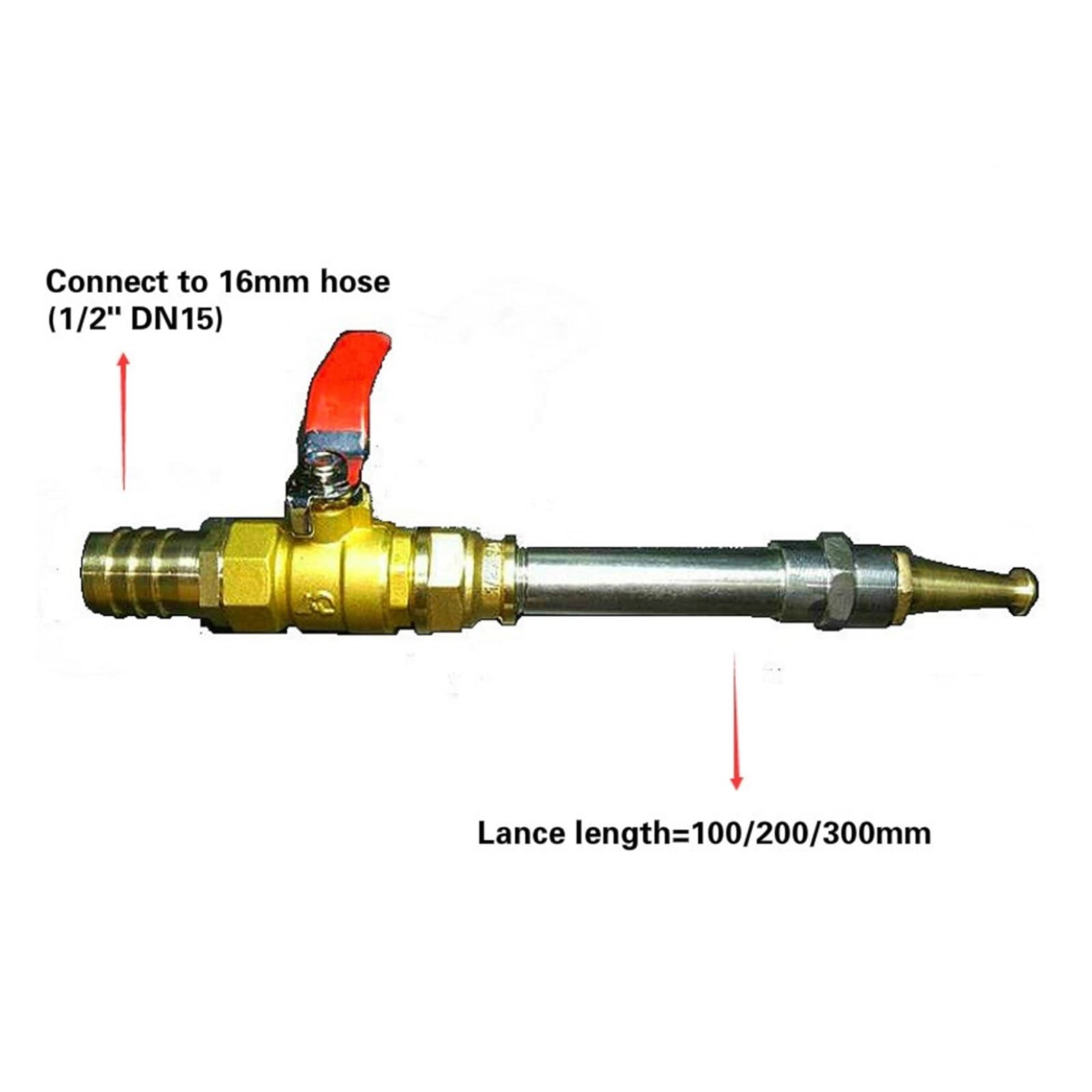 SSIMOO Pistola de agua a presión DN15, válvula de bola de cobre for lavado de coches, interruptor, conector de manguera de carrete de fuego, riego de jardín, lanza de chorro de 100/200/300mm de largo