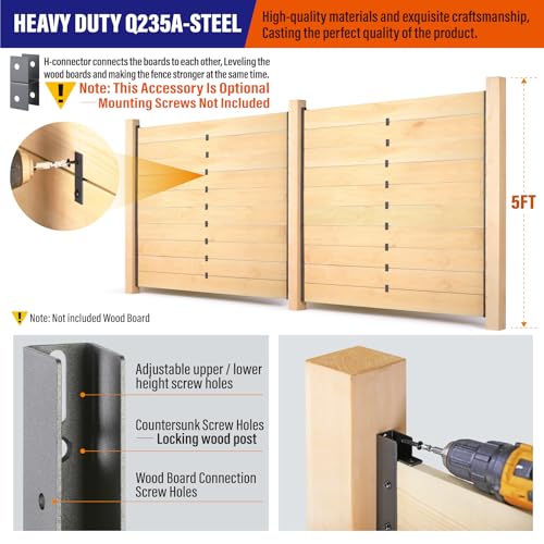 Prinfort 4pack 5FT (H: 56.7″) Matel Backyard Privacy Fence Panels Post Black, Install Fence Panels Post for Wood Slats Outdoor by Prinfort - Used condition - Image 4