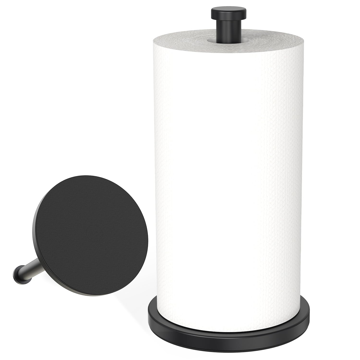 VEHHE Kitchen Roll Holder Free Standing, Stainless Steel Paper Towel Holder with Weighted EVA Non-Slip Base, Waterproof and Rustproof Kitchen Towel Holder, Suit for Cook House, Bathroom,Outdoor Black