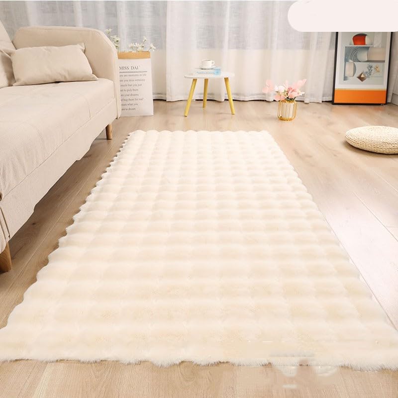 Poowe Tapis ultra doux et moelleux en fausse fourrure de mouton beige à poils longs – Housse de canapé à poils longs – Tapis en fourrure pour chambre à coucher, sol, canapé, salon, couloir – 0,6 x 1,6