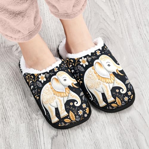 Cartoon White Elephant Flowers Slippers For Women Men Soft Memory Foam Non-Slip Animal Winter Indoor House Shoes Travel Slipper4