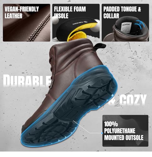 Image of NINGO Steel Toe Work Boots for Men, Non Slip & Puncture Resistant Construction Boots with Breathable Lining, EH Protection, Comfortable Mens Safety Leather Work Shoes for Industrial, Walking Warehouse
