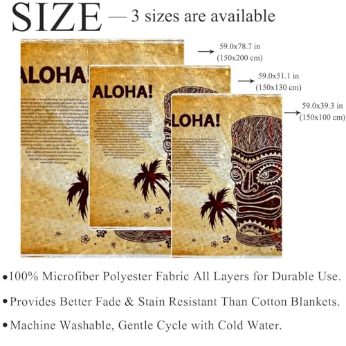 Couverture polaire vintage Aloha Tiki microfibre chaude et douce jeté de canapé 150x200cm