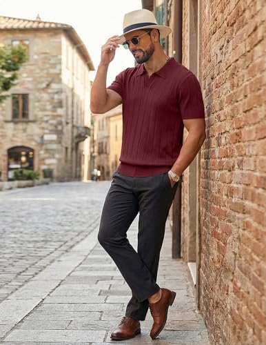 Image of COOFANDY Mens Polo Shirts Short Sleeve V Neck Knit Shirts for Men Casual Old Money Clothes Mens Golf Shirt