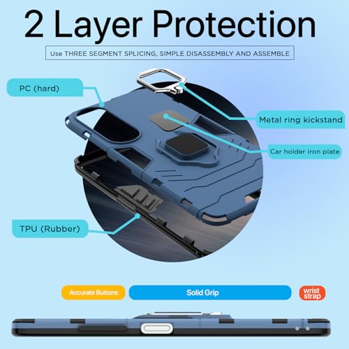 Image of Pikkme Back Cover for Oppo K12x 5G | 360 Protection Case | Ring Holder Stand D5 Tough Armor Bumper Case (Blue)