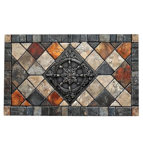 Alfombra de área retro tapete cuadrado lavable con base antideslizante 2