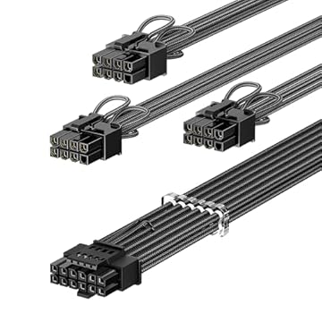 Fasgear Cabo de alimentação 12VHPWR 600W PCIe 5.0 16 pinos GPU (12+4) conector para RTX 3090Ti 4070ti 4080 4090 5090 5080 5070Ti, 3x8pin (4+4) plugues de CPU apenas para Corsair/Great Wall/Thermaltake
