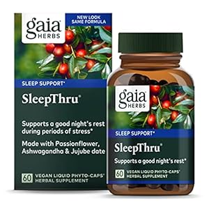 Gaia Herbs SleepThru – Natural Sleep Support Supplement with Organic Ashwagandha Root, Organic Magnolia Bark, Passionflower, and Jujube Date – 60 Vegan Liquid Phyto-Capsules (30-Day Supply)