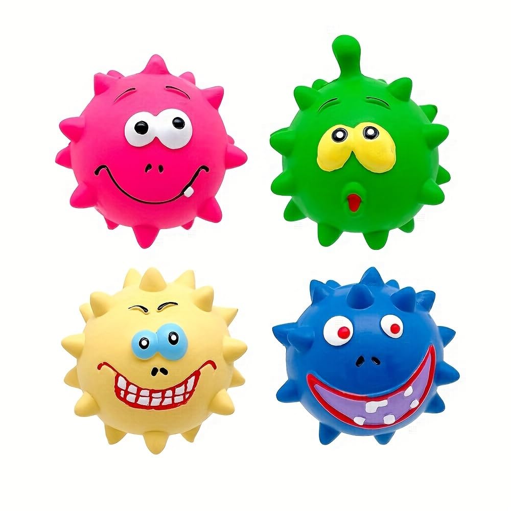 DAFORERAL 4 Pack Squeaky Prickly Ball Shaped Latex Puppy Dog Toy Ball Dog Chew Toy Interactive Toy for Small and Medium Dog