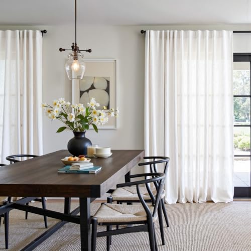 Image of jinchan Linen Curtains Light Filtering Back Tab 100x96 Inch 1 Panel White