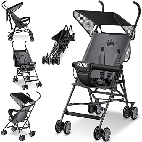 KIDIZ® Kinderwagen CITY Buggy Kinderbuggy klappbar Sportwagen Faltbar 360° 4-Zoll-Räder Inkl. Sonnen- und Regenverdeck zusammenklappbar 5-Punkt-Sicherheitsgurt ab 6 Monate, Anthrazit Cover