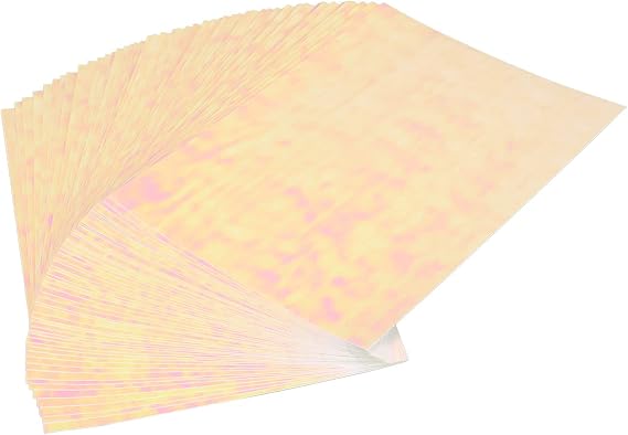 Self Adhesive Laminating Sheets, 50 Pcs Holographic Cold Laminate Sheet A4 DIYY Cutting BOPP Material Clear Decorative Holographic Sheets for Badge (Rainbow Film)