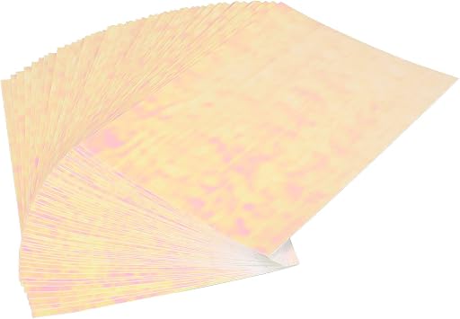 Self Adhesive Laminating Sheets, 50 Pcs Holographic Cold Laminate Sheet A4 DIYY Cutting BOPP Material Clear Decorative Holographic Sheets for Badge (Rainbow Film)