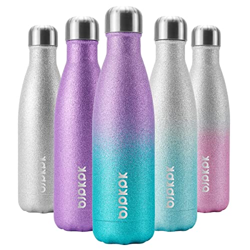 Image of BJPKPK 17oz Insulated Water Bottles Stainless Steel,Sports Water Bottles Keep Cold for 24 Hours and Hot for 12 Hours,BPA Free,Glitter Purple Green