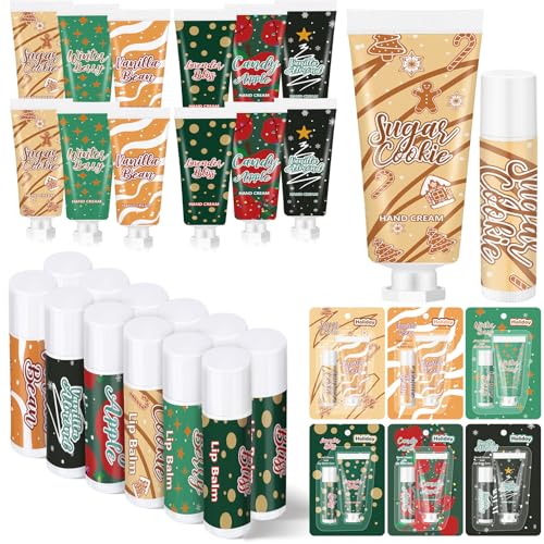 Loopeer 24pcs/12sets Christmas Hand Cream and Lip Balm Gift Set