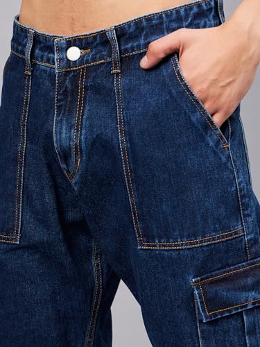Image of STUDIO NEXX Men's Loose Fit Cargo Jeans | Non Stretchable | Cargo Denim for Men | Loose fit Cargos | Utility Pockets