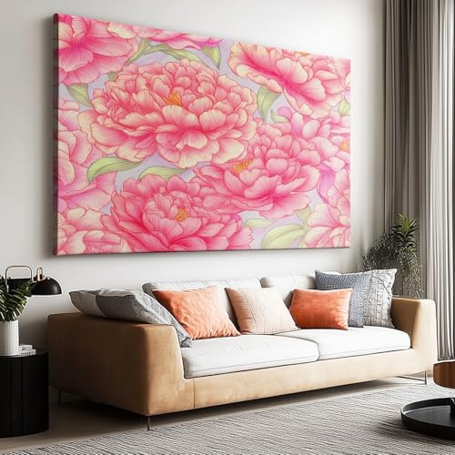 Générique Impression sur Toile Photo Peinture Aquarelle Pivoine Rose Style Élégant, Tableau Decoration Murale Chambre Salon Maison Deco Cuisine Peinture à...
