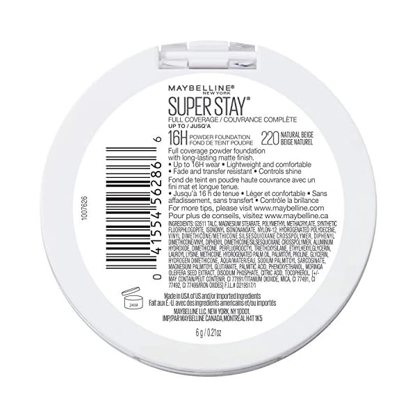 Maybelline Super Stay Full Coverage Powder Foundation Makeup, Up to 16 Hour Wear, Soft, Creamy Matte Foundation, Natural Beige, 1 Count