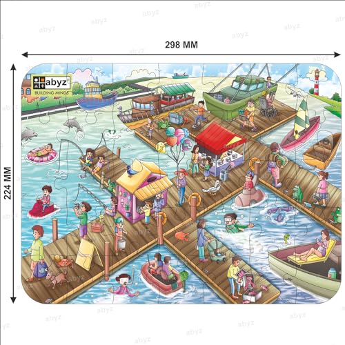 Image of ABYZ Wooden Jigsaw Puzzle - Harbor Games Playset for Fun Educational & Little Explorers, 35-Pieces Fun Games with Multicolor | Birthday Gift for (4-6 Years) Age Kids.