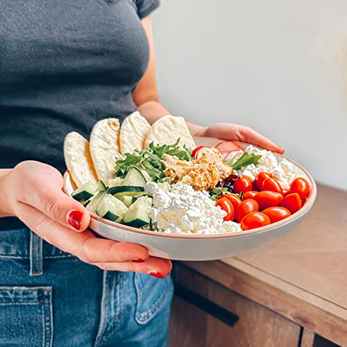 Mora Ceramic Large Pasta Bowls 30Oz, Set Of 4 - Serving, Salad, Dinner, Etc Plate/Wide Bowl - Microwave, Oven, Dishwasher Safe Kitchen Dinnerware - Modern Porcelain Stoneware Dishes, Earl Grey #TOP4
