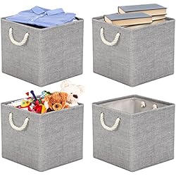 Estanterias Grises Ikea RIWNNI Juego de 4 Cajas Almacenaje, 30 x 30 x 30 cm, Cestas Organizadoras de Tela con Asas, Cubos de Almacenamiento Plegable para Ropa, Juguetes, Libros, Armario y Estanterías (Gris)