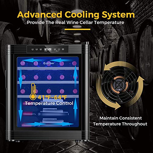 Nightcore Wine Cooler, 24 Inch Wine Fridge For 21 Bottles, Freestanding Wine Refrigerator With Digital Temperature Display, Wooden Shelves, Glass Door, Built-In Led Light #TOP3