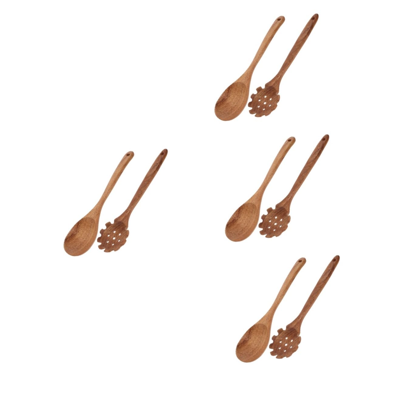 MAGICLULU 4 Sätze Nudellöffel Mit Langem Griff Nudelsieblöffel Gabeln Und Löffel Wok Holzlöffel Kochlöffel Küchenwaren Pfannenwender Aus Holz Großblättrige Akazie Light Brown 2 Stück * 4