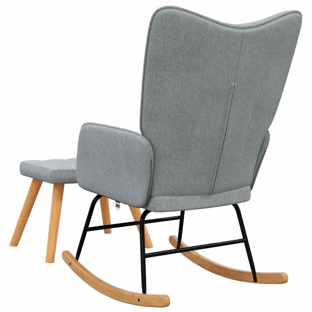 Sillón mecedora con taburete, tejido 100% poliéster, acolchado, asiento con estructura de madera de caucho y marco de acero, silla de relax con función basculante para salón, dormitorio