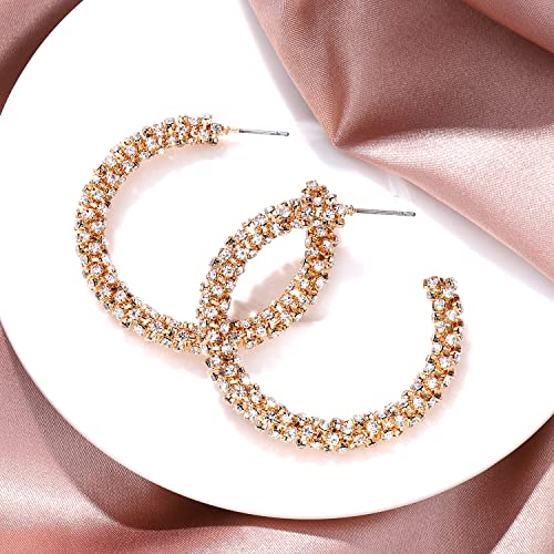 Fashion Rhinestone Hoop Earring Women's Gold Plated Cz Diamonds Hoop Earring Sparkly Crystal Wrapped Hoop Dangle Earrings For Women Girls Valentine's Day Gifts #TOP5