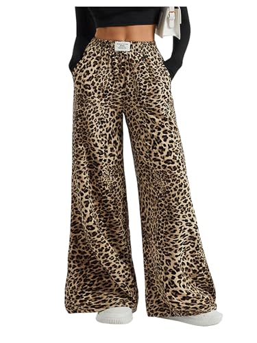 Floerns Women's Leopard Print Elastic High Waisted Trousers Wide Leg Street Y2k Pants