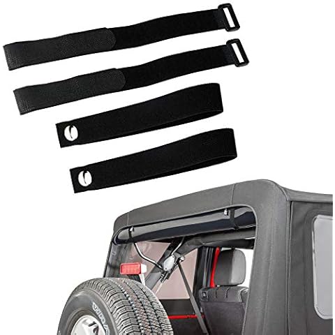 MASION for Jeep JK Top Straps, Durable Top Tie Down Tok Straps Soft Prime for Jeep Wrangler JK JKU Sport Sahara Rubicon Unlimited 2007-2020 4 Pack Adjustable Straps Cover