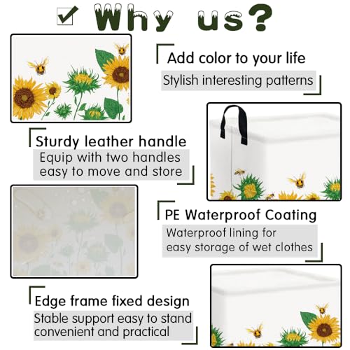 Image of FXOLCSHE Rectangular Sunflower basket,Waterproof Canvas kids Laundry Nursery Hamper,Storage Baskets for Bedroom,Yellow Hamper,Gift Basketsr(Sunflower)