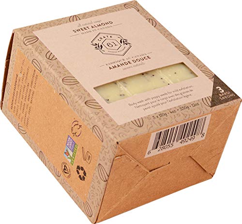 Crate 61 Almond Soap 3 pack, 100% Vegan Cold Process, scented with food grade natural flavors, for men and women, face and body. ISO 9001 certified manufacturer