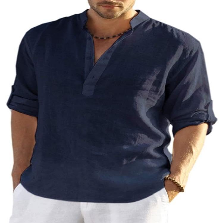 Men's Linen Casual Shirts Long Sleeve Longline Kurta Beach Shirts (in, Alpha, S, Regular, Blue)