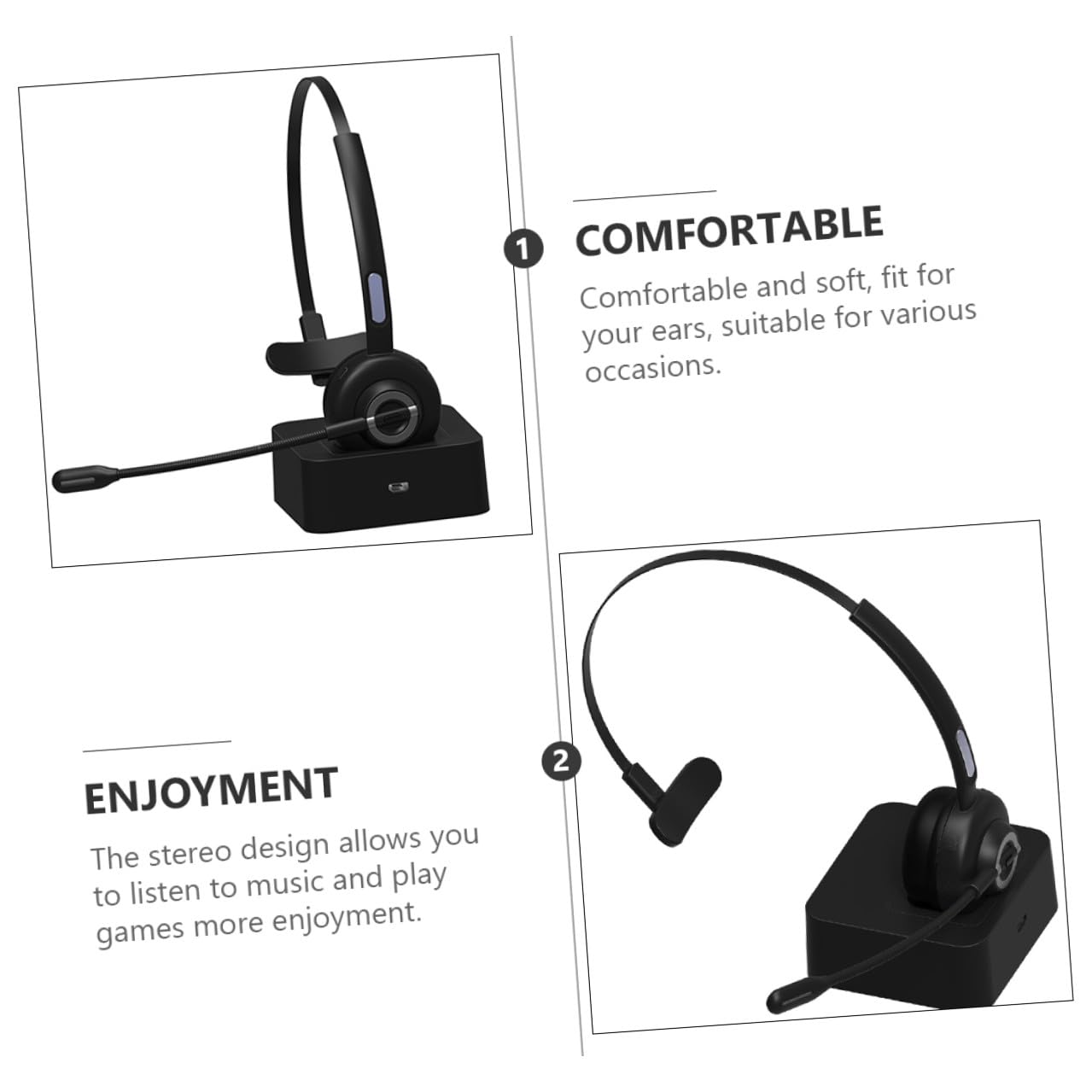 Gadpiparty Cuffie Auricolari Wireless 5.0 in Nero Abs Pu, Riduzione Rumore | Design Ergonomico, Microfono a Punto Singolo, per Ufficio e Tempo Libero